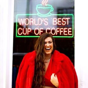 Eloquii Vibrant Red faux fur coat